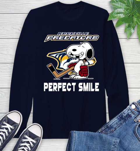 NHL Nashville Predators Snoopy Perfect Smile The Peanuts Movie Hockey T Shirt Long Sleeve T-Shirt 3