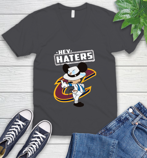 NBA Hey Haters Mickey Basketball Sports Cleveland Cavaliers V-Neck T-Shirt 4