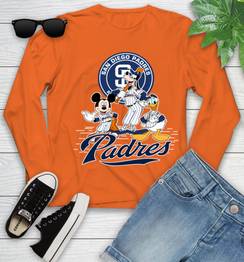 MLB San Diego Padres Mickey Mouse Donald Duck Goofy Baseball T Shirt Youth Long Sleeve 3