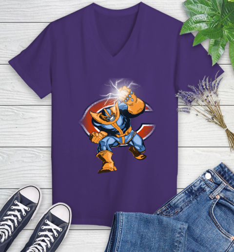 Chicago Bears NFL Football Thanos Avengers Infinity War Marvel Women's V-Neck T-Shirt 3