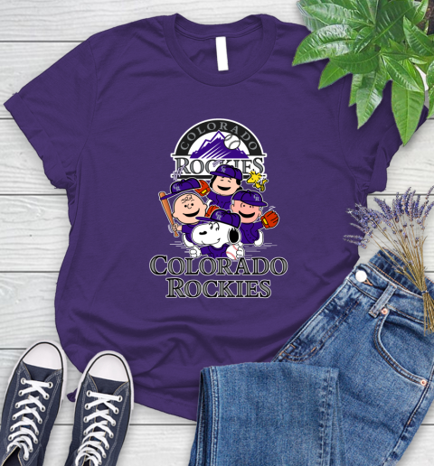 MLB Colorado Rockies Snoopy Charlie Brown Woodstock The Peanuts Movie Baseball T Shirt_000 Women's T-Shirt 4