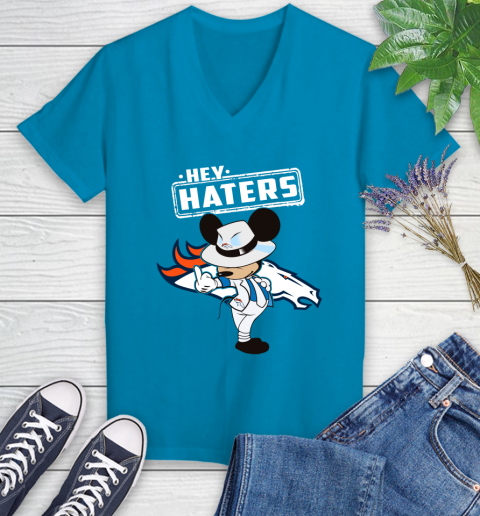 NFL Hey Haters Mickey Football Sports Denver Broncos Women's V-Neck T-Shirt 7