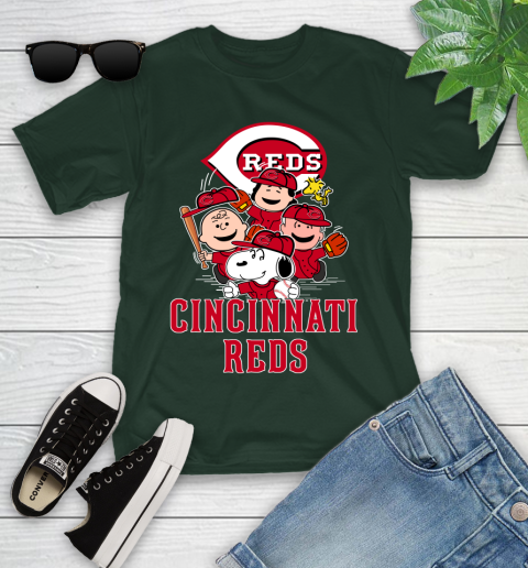 MLB Cincinnati Reds Snoopy Charlie Brown Woodstock The Peanuts Movie Baseball T Shirt_000 Youth T-Shirt 5