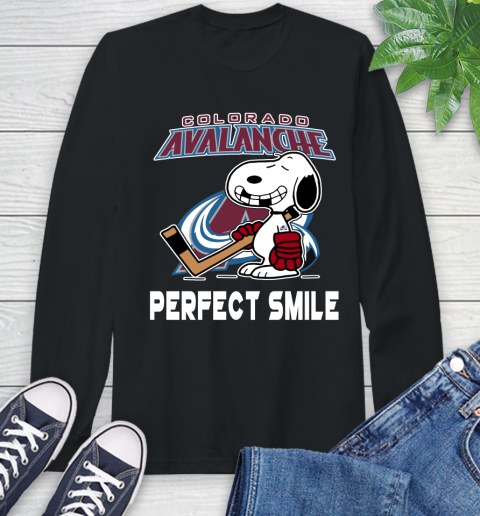 NHL Colorado Avalanche Snoopy Perfect Smile The Peanuts Movie Hockey T Shirt Long Sleeve T-Shirt