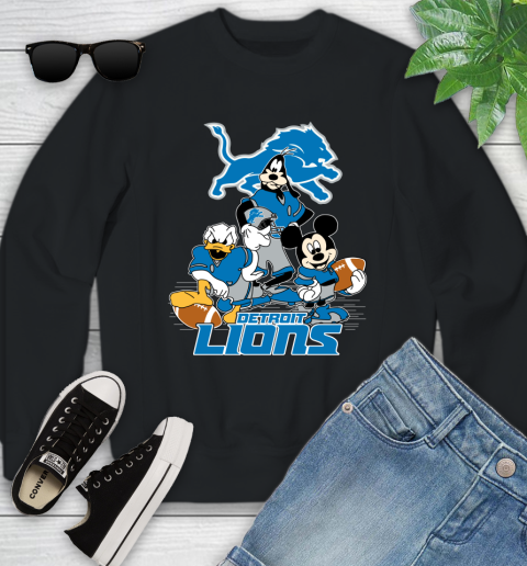 NFL Detroit Lions Mickey Mouse Donald Duck Goofy Football Shirt Youth Sweatshirt