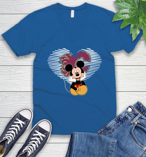 NHL Calgary Flames The Heart Mickey Mouse Disney Hockey V-Neck T-Shirt 5
