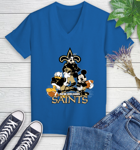 NFL New Orleans Saints Mickey Mouse Donald Duck Goofy Football Shirt Women's V-Neck T-Shirt 10