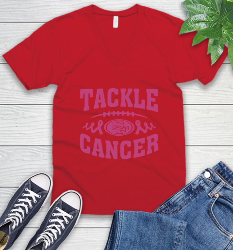 San Francisco 49ers Tackle Breast Cancer V-Neck T-Shirt 7