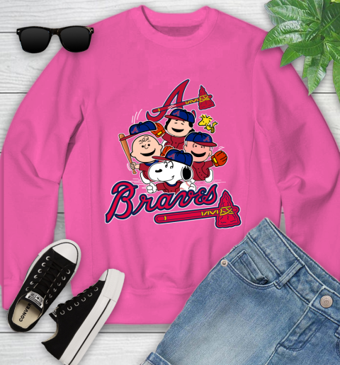 MLB Atlanta Braves Snoopy Charlie Brown Woodstock The Peanuts Movie Baseball T Shirt Youth Sweatshirt 6