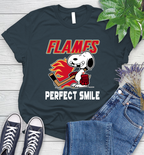 NHL Calgary Flames Snoopy Perfect Smile The Peanuts Movie Hockey T Shirt Women's T-Shirt 11