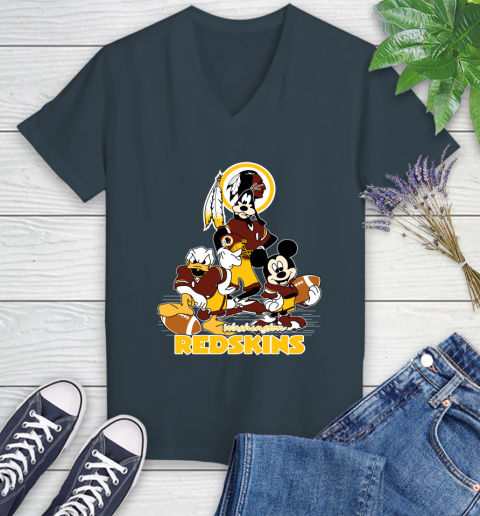 NFL Washington Redskins Mickey Mouse Donald Duck Goofy Football Shirt Women's V-Neck T-Shirt 8