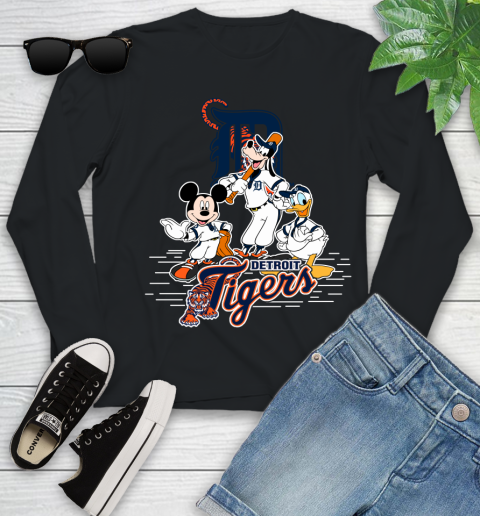 MLB Detroit Tigers Mickey Mouse Donald Duck Goofy Baseball T Shirt Youth Long Sleeve