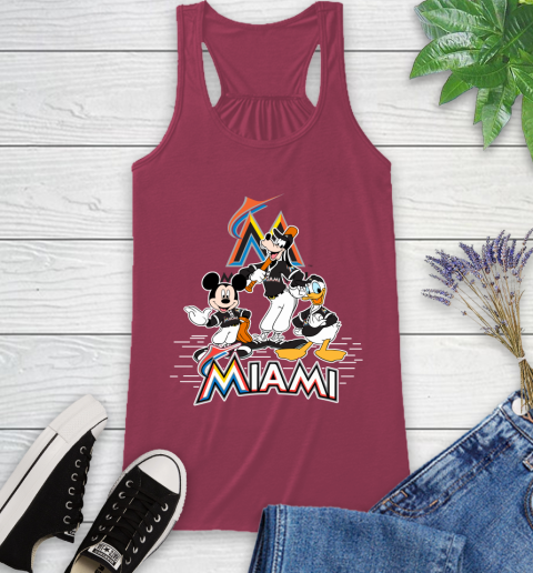 MLB Miami Marlins Mickey Mouse Donald Duck Goofy Baseball T Shirt Racerback Tank 7