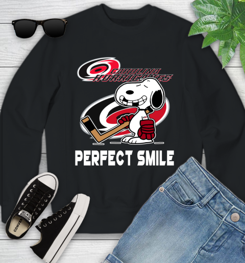 NHL Carolina Hurricanes Snoopy Perfect Smile The Peanuts Movie Hockey T Shirt Youth Sweatshirt