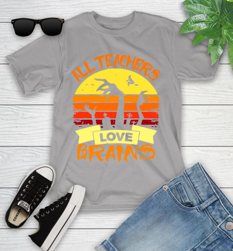 Halloween All Teachers Love Brains Sunset Youth T-Shirt 4