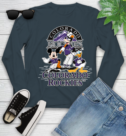 MLB Colorado Rockies Mickey Mouse Donald Duck Goofy Baseball T Shirt Youth Long Sleeve 9