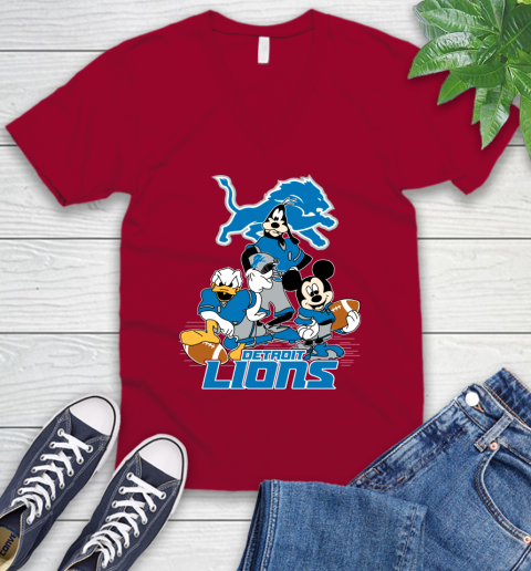NFL Detroit Lions Mickey Mouse Donald Duck Goofy Football Shirt V-Neck T-Shirt 7