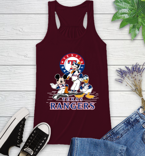 MLB Texas Rangers Mickey Mouse Donald Duck Goofy Baseball T Shirt Racerback Tank 2