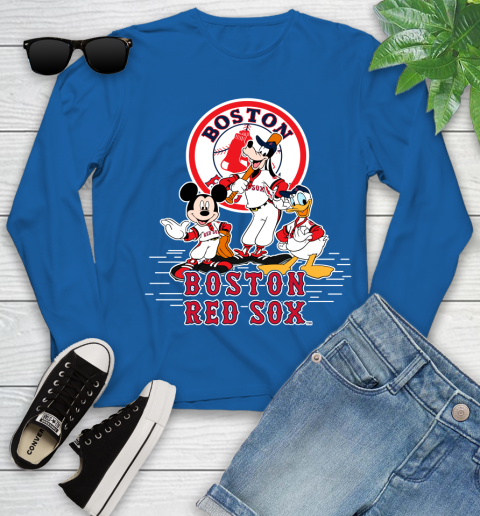 MLB Boston Red Sox Mickey Mouse Donald Duck Goofy Baseball T Shirt Youth Long Sleeve 10