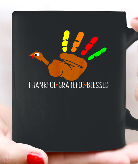 Thanksgiving Shirt Turkey Hand Print Funny Thanksgiving Day Ceramic Mug 11oz