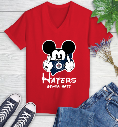 NHL Winnipeg Jets Haters Gonna Hate Mickey Mouse Disney Hockey T Shirt Women's V-Neck T-Shirt 11
