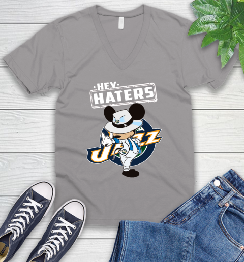 NBA Hey Haters Mickey Basketball Sports Utah Jazz V-Neck T-Shirt 3
