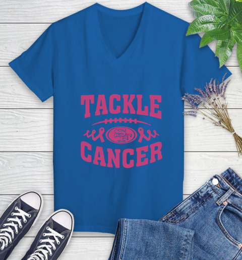 San Francisco 49ers Tackle Breast Cancer Women's V-Neck T-Shirt 10
