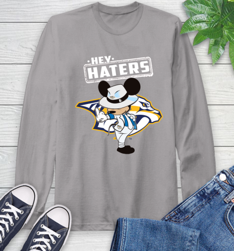 NHL Hey Haters Mickey Hockey Sports Nashville Predators Long Sleeve T-Shirt 6