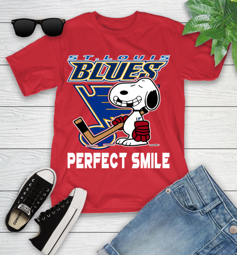 NHL St.Louis Blues Snoopy Perfect Smile The Peanuts Movie Hockey T Shirt Youth T-Shirt 13