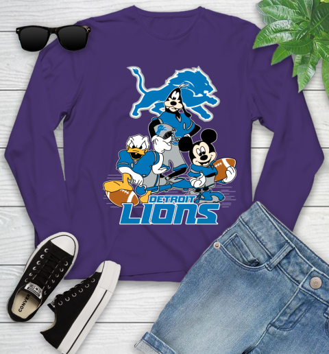 NFL Detroit Lions Mickey Mouse Donald Duck Goofy Football Shirt Youth Long Sleeve 4