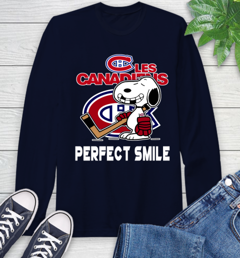 NHL Montreal Canadiens Snoopy Perfect Smile The Peanuts Movie Hockey T Shirt Long Sleeve T-Shirt 3