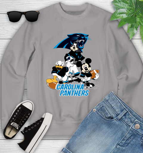 NFL Carolina Panthers Mickey Mouse Donald Duck Goofy Football Shirt Youth Sweatshirt 3