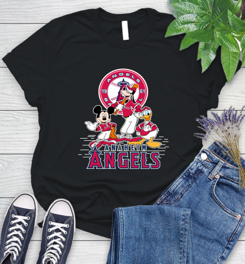 MLB Los Angeles Angels Mickey Mouse Donald Duck Goofy Baseball T Shirt Women's T-Shirt