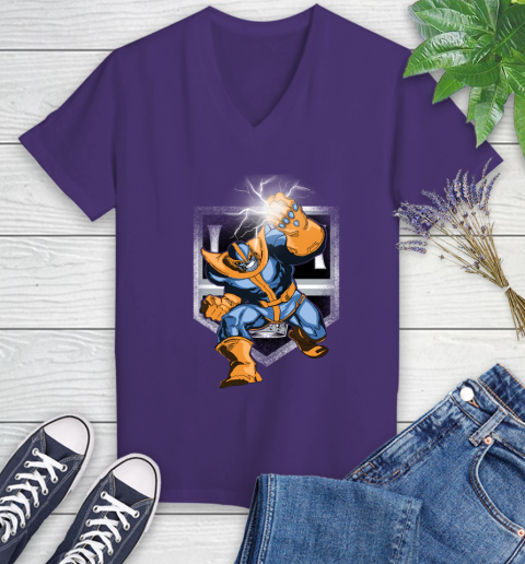 Los Angeles Kings NHL Hockey Thanos Avengers Infinity War Marvel Women's V-Neck T-Shirt 3