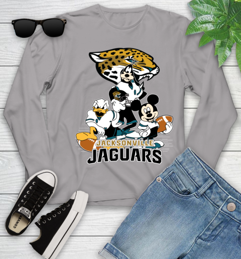 NFL Jacksonville Jaguars Mickey Mouse Donald Duck Goofy Football Shirt Youth Long Sleeve 5