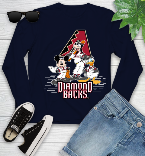 MLB Arizona Diamondbacks Mickey Mouse Donald Duck Goofy Baseball T Shirt Youth Long Sleeve 2