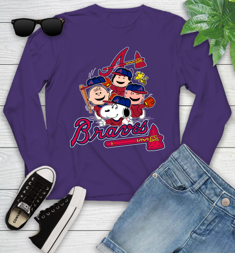 MLB Atlanta Braves Snoopy Charlie Brown Woodstock The Peanuts Movie Baseball T Shirt Youth Long Sleeve 4