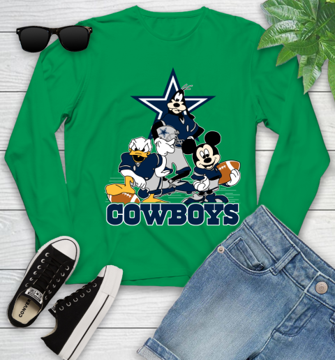 NFL Dallas Cowboys Mickey Mouse Donald Duck Goofy Football Shirt Youth Long Sleeve 7