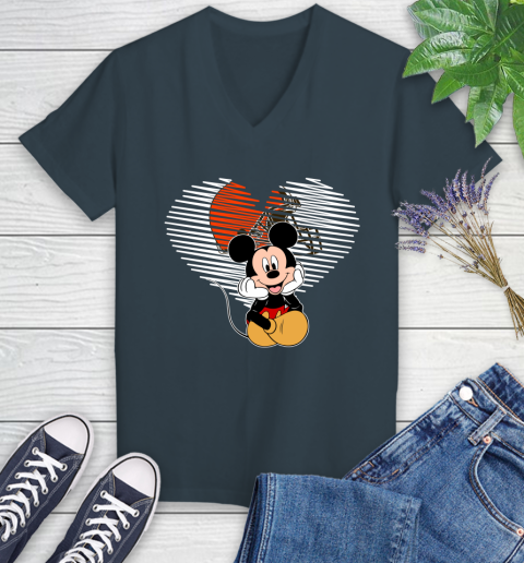 NFL Cleveland Browns The Heart Mickey Mouse Disney Football T Shirt_000 Women's V-Neck T-Shirt 8