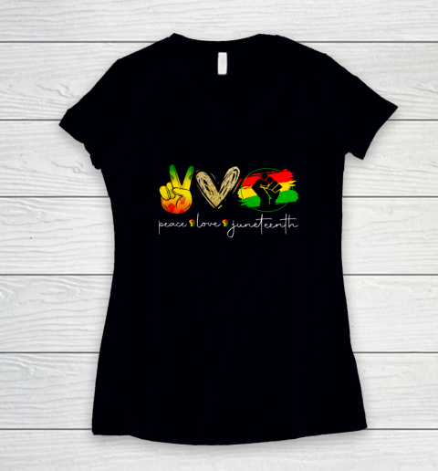 Peace Love Juneteenth Pride Black Girl Black Queen King Women's V-Neck T-Shirt