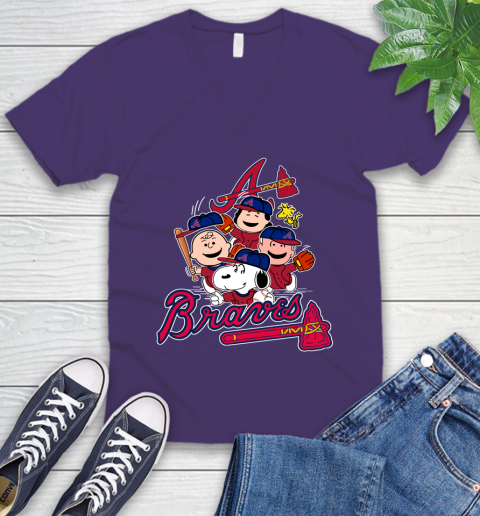 MLB Atlanta Braves Snoopy Charlie Brown Woodstock The Peanuts Movie Baseball T Shirt V-Neck T-Shirt 9
