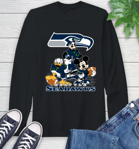 NFL Seattle Seahawks Mickey Mouse Donald Duck Goofy Football Shirt Long Sleeve T-Shirt