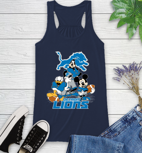 NFL Detroit Lions Mickey Mouse Donald Duck Goofy Football Shirt Racerback Tank 9