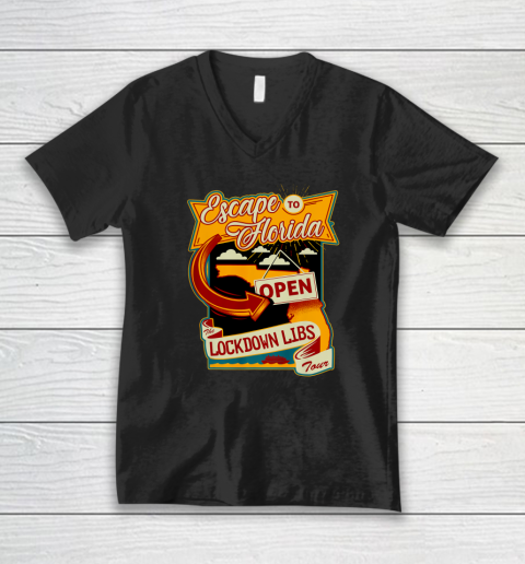 Escape To Florida Shirt Ron DeSantis (Print on front and back) V-Neck T-Shirt