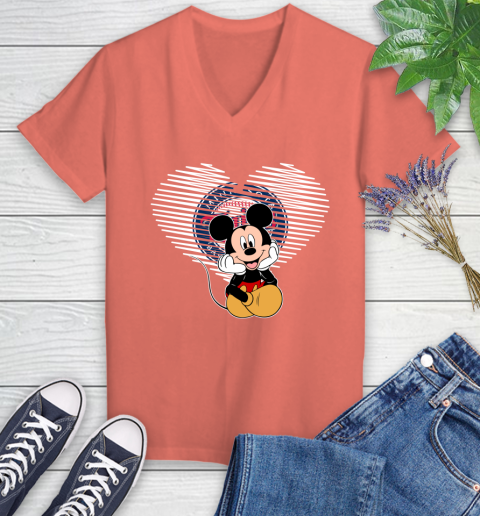 MLB Minnesota Twins The Heart Mickey Mouse Disney Baseball T Shirt_000 Women's V-Neck T-Shirt 6
