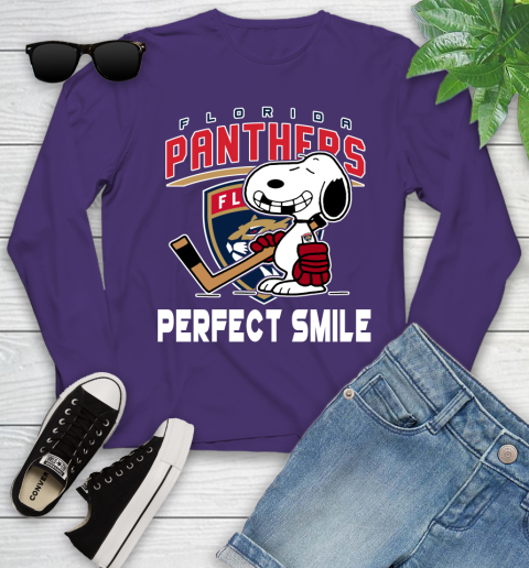NHL Florida Panthers Snoopy Perfect Smile The Peanuts Movie Hockey T Shirt Youth Long Sleeve 4