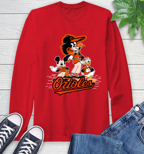MLB Baltimore Orioles Mickey Mouse Donald Duck Goofy Baseball T Shirt Long Sleeve T-Shirt 11