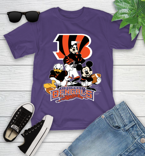 NFL Cincinnati Bengals Mickey Mouse Donald Duck Goofy Football Shirt Youth T-Shirt 3