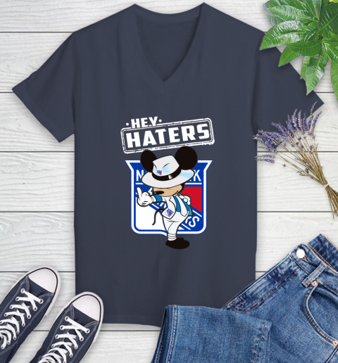 NHL Hey Haters Mickey Hockey Sports New York Rangers Women's V-Neck T-Shirt 12