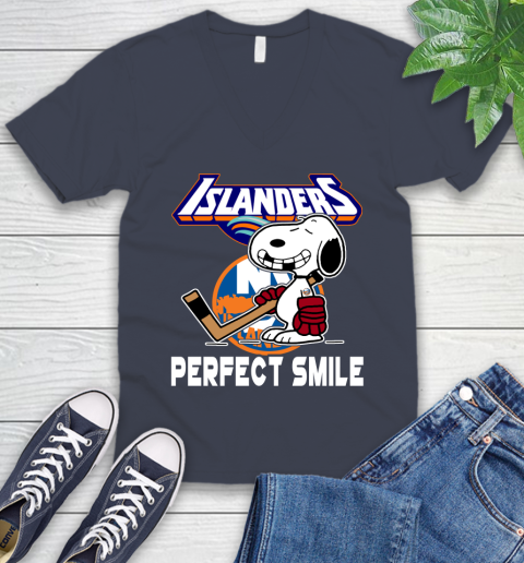 NHL New York Islanders Snoopy Perfect Smile The Peanuts Movie Hockey T Shirt V-Neck T-Shirt 8